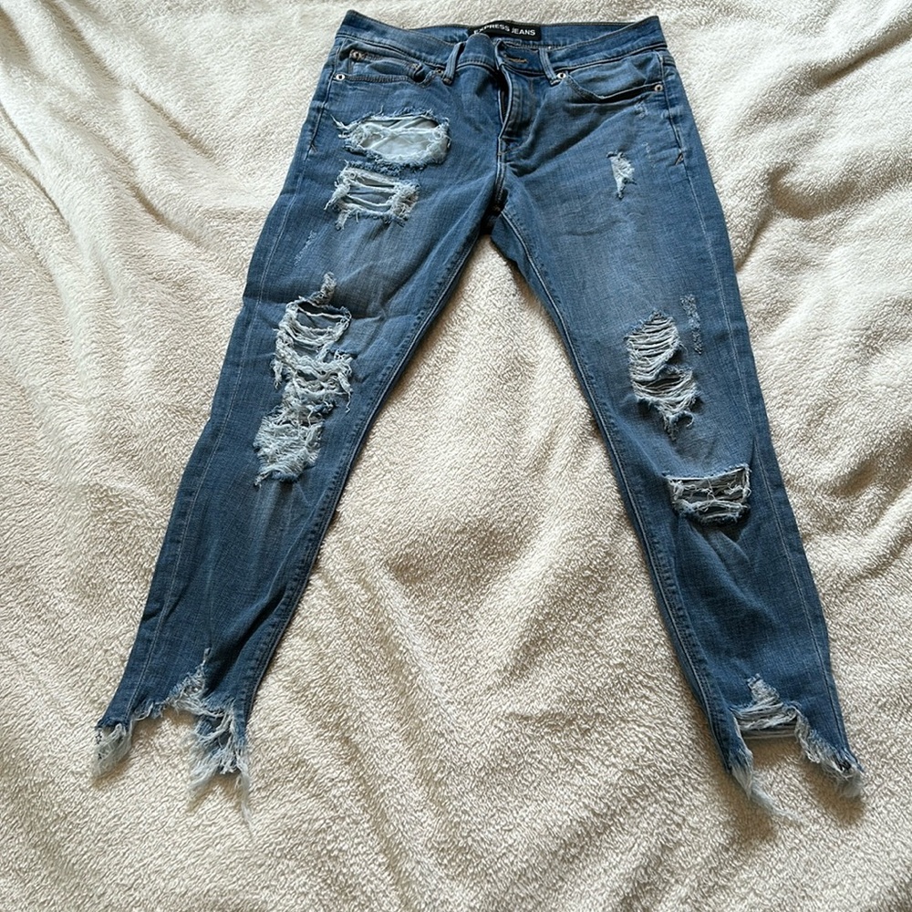 Women’s Express Performance Distressed Blue Jeans Ankle legging mid rise size 4S